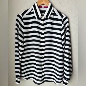 Banana Republic Long Sleeve Collar Button Up Blouse Size Small Black White